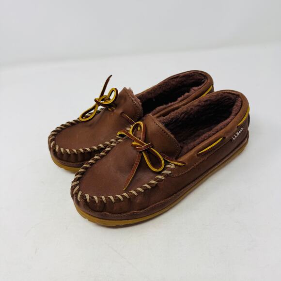 L.L. Bean Brown Leather Wicked Good Moccasin Slippers Women’s 6M - Picture 1 of 11